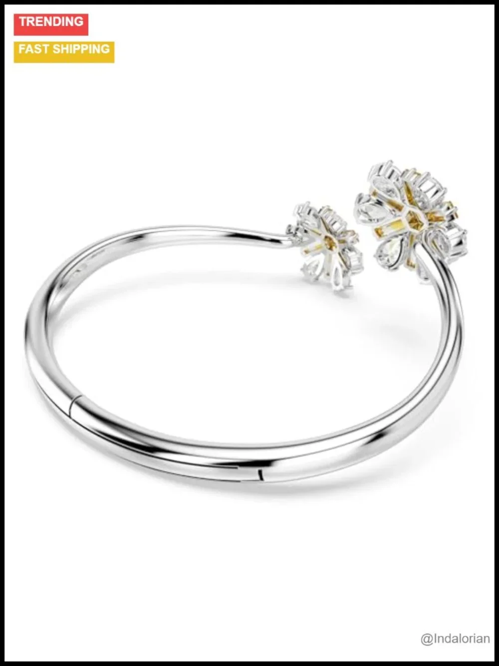 Swarovski Crystal Flower Bangle Bracelet Rhodium Silver - Size Small